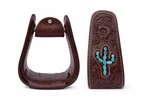 Horse Western Turquoise Cactus Tooled Leather Covered Saddle Stirrups 51238. Fixed Price $59.99.