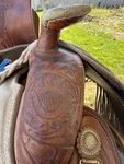Brown Traditional Tooled Leather Western Pleasure Trail Horse Saddle W/silver. Fixed Price $650.00.