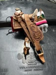 Vintage Miniature Hand Tooled Leather Horse Saddle. Fixed Price $30.00.