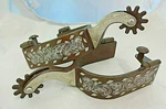 Pair Spurs Brown Iron Engraved Buckstitch German Silver Tough 1 Horse Tack Nwt. Fixed Price $79.99.