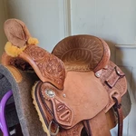 Ed & Martha Wright Brown Leather Barrel Racing Saddle Traditional Western. Fixed Price $3000.00.