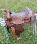 Vintage Tooled Brown Leather Western Saddle Usa Trail Show. Fixed Price $175.00.
