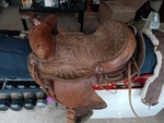 Vintage Bonanza Big Horn Leather Western Saddle 14 Seat Nice Tooling. Fixed Price $249.99.