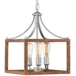 3-LIGHT Silver Coastal Pendant With Painted Chestnut Wood Accents Kitchen. Fixed Price $109.99.