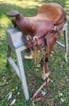 Western Vintage Saddle Leather Horse Rider Used Movie Prop Country Cowboy Pony. Fixed Price $190.00.