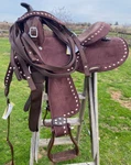 12" Equi- Suede White Buckstitched Western Barrel Saddle W/matching Tack. Fixed Price $150.00.