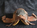 8" Mini Western Horse Saddle Handmade Tooled Leather Sherpa Lined Rare 1970S Toy. Fixed Price $30.00.