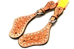 TOUGH-1 Ladies Size Light Oil Leather Buck-stitched Floral Pattern Spur Straps. Fixed Price $25.00.