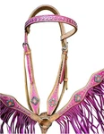 Pink Hand Tooled Leather Headstall Breast Collar Western Saddle Horse Tack. Fixed Price $139.99.