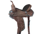 Leather Barrel Racing Western Horse Saddle Tooling Turquoise Stitched Black Seat. Fixed Price $474.99.