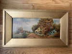 C1860 Antique Oil Painting Landscape American School Victorian Town. Fixed Price $220.00.