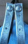 Diablo Engraved Sterling Silver Overlay Horse Show Saddle Stirrups. Fixed Price $325.00.