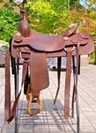 17" Calvin Allen Saddle, Roughout Basketweave Leather Cutting Reined Cowhorse. Fixed Price $2650.00.
