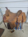 Use 16" Hud Roberts Brown Color Ranch Roping Saddle With Roughout Leather. Fixed Price $1799.99.