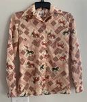 Vtg 70S Xxs Women Mr. Fine Disco Poly Button Long Sleeve Blouse Western Horses. Fixed Price $13.00.
