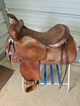 Used 16" Brown Color Simco Leather Trail Saddle #4070. Fixed Price $329.99.