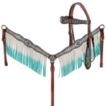 Blue Diamond Browband Headstall & White To Fringe Breast Collar Reins New. Fixed Price $93.90.