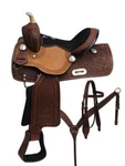 12" Doublet Youth Barrel Style Saddle With Zigzag, Basket Weave & Floral Tooling. Fixed Price $330.00.