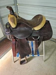 Used Older 15" Circle Y Brown Leather Roping Saddle With Some Tooling #2063. Fixed Price $699.99.