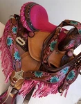 10" 12" Barrel Trail Show Saddle Pink Seat Horse Ombre Fringed Bp Headstall 4P. Fixed Price $378.10.