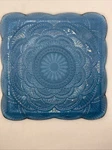 Vtg Blue Montana Square Glass Plate 6 1/2 In Scalloped Edge Appetizer Dessert. Fixed Price $18.00.
