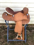 New 16" Western Leather Barrel Trail Saddle Sqhb 363 Silver Laced Rawhide Cantle. Fixed Price $375.00.