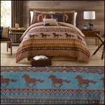 7PCS Cabin Lodge Western Wild Horses Microsuede Comforter Set Turquoise Brown. Fixed Price $94.99.