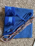 Nylon Western Headstall & Reins, Polo Wraps And Saddle Blanket Royal Blue Set. Fixed Price $30.00.