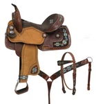 Barrel Style Saddle Set With Embroidered Navajo Design Full Qh Bars 14" 15" New. Fixed Price $365.90.