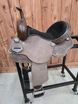 Dotted Black Seat Chocolate Round Skirt Western Barrel Saddle. Fixed Price $599.20.