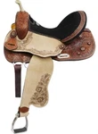 New! 16" Double Barrel Style Saddle W/ Copper Starburst Conchos Floral Tooling. Fixed Price $495.00.