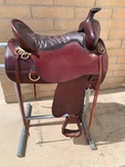 Tucker Western Style Saddle Brown Leather With Horn 17.5" Wide Tree High Plain. Fixed Price $2463.50.