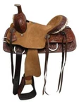 12", 13" Double Youth Hard Seat Roper Style Saddle With Floral Tooled Leather. Fixed Price $310.00.