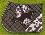 Cow Print Saddle Pad Set English With Matching Fly Bonnet. Fixed Price $49.99.
