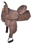 15" Double Chocolate Brown Roughout Barrel Style Horse Saddle. Fixed Price $360.00.