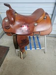 Used Todd Slone 16 1/2" Brown Color Trophy Steer Roping Saddle W/slick Seat. Fixed Price $779.99.