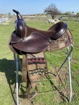 Used 15" Big Horn Brown Southwest Print Western Saddle 184 Made. Fixed Price $275.00.
