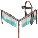 Showman Headstall & Breast Collar Set W/ Blue Diamond Print Ombre Fringe. Fixed Price $108.95.