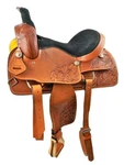 16" Medium Oil Roping Style Saddle W/ Rough Out Fenders & Floral Tooling!. Fixed Price $370.45.