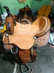 Western Barrel Leather Horse Saddle Sun Flower Tooling Roughout Seat Free Ship.. Fixed Price $460.00.