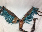 Bar Equine Horse Breast Collar Floral Tooled Leather, Turquoise Fringe. Fixed Price $59.99.