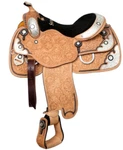 Showman 16" Floral Tooled Saddle With Black Inlay. Fixed Price $874.64.