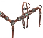 Showman Pony Headstall & Breast Collar Set W/ Teal Cross Beaded Inlay. Fixed Price $95.95.